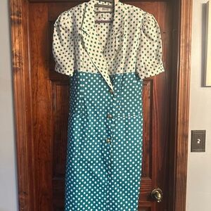 Vintage Polka Dot Teal and White Dress
